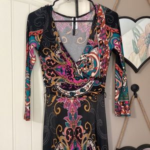 Multicolored long sleeve maxi dress